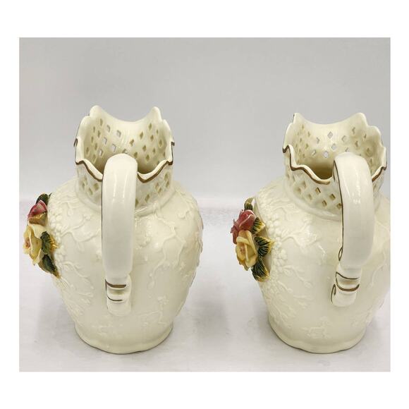 Jade Porcelain Rose Floral Pitcher Set Victorian Elegance Shabby Chic Decorative - Picture 2 of 13